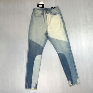 NWT Fashion Nova High Rise Patchwork Colorblock Ankle Jeans Womens Size 13 Split